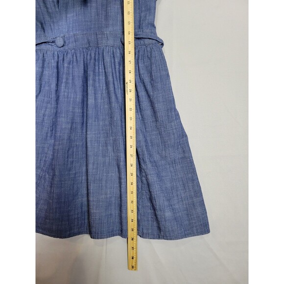 eShakti Blue Chambray Fit and Flare Short Dress Womens Medium Asymmetric Collar - Picture 10 of 13